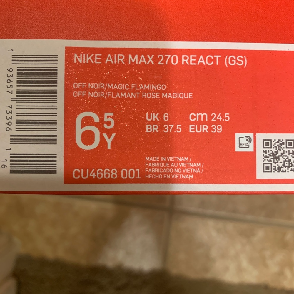 NIKE WOMEN/YOUTH SIZE NIKE AIR MAX 27O REACT(GS) - Picture 6 of 8